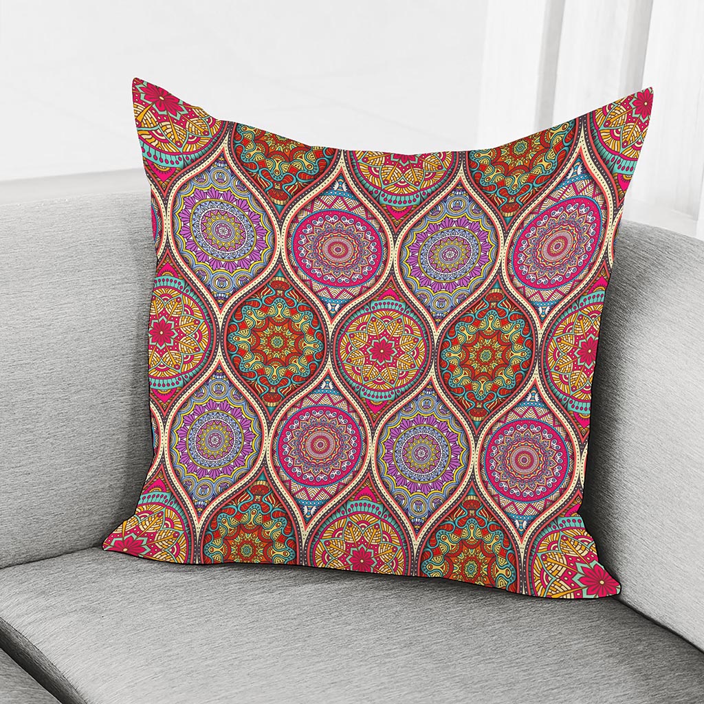 Oval Bohemian Mandala Patchwork Print Pillow Cover