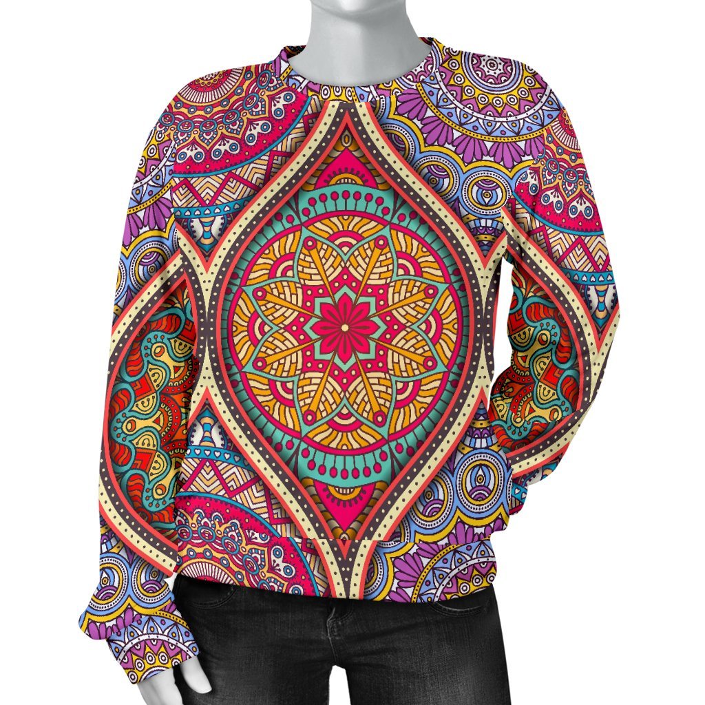 Oval Bohemian Mandala Patchwork Print Women's Crewneck Sweatshirt GearFrost