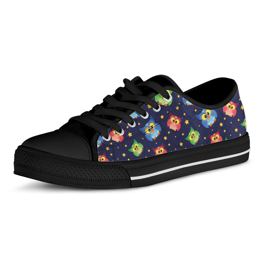 Owl And Star Pattern Print Black Low Top Shoes