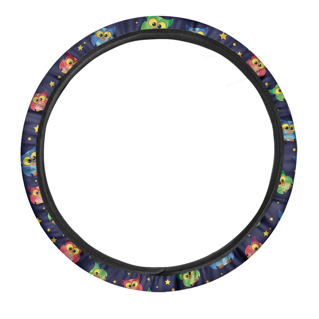 Owl And Star Pattern Print Car Steering Wheel Cover