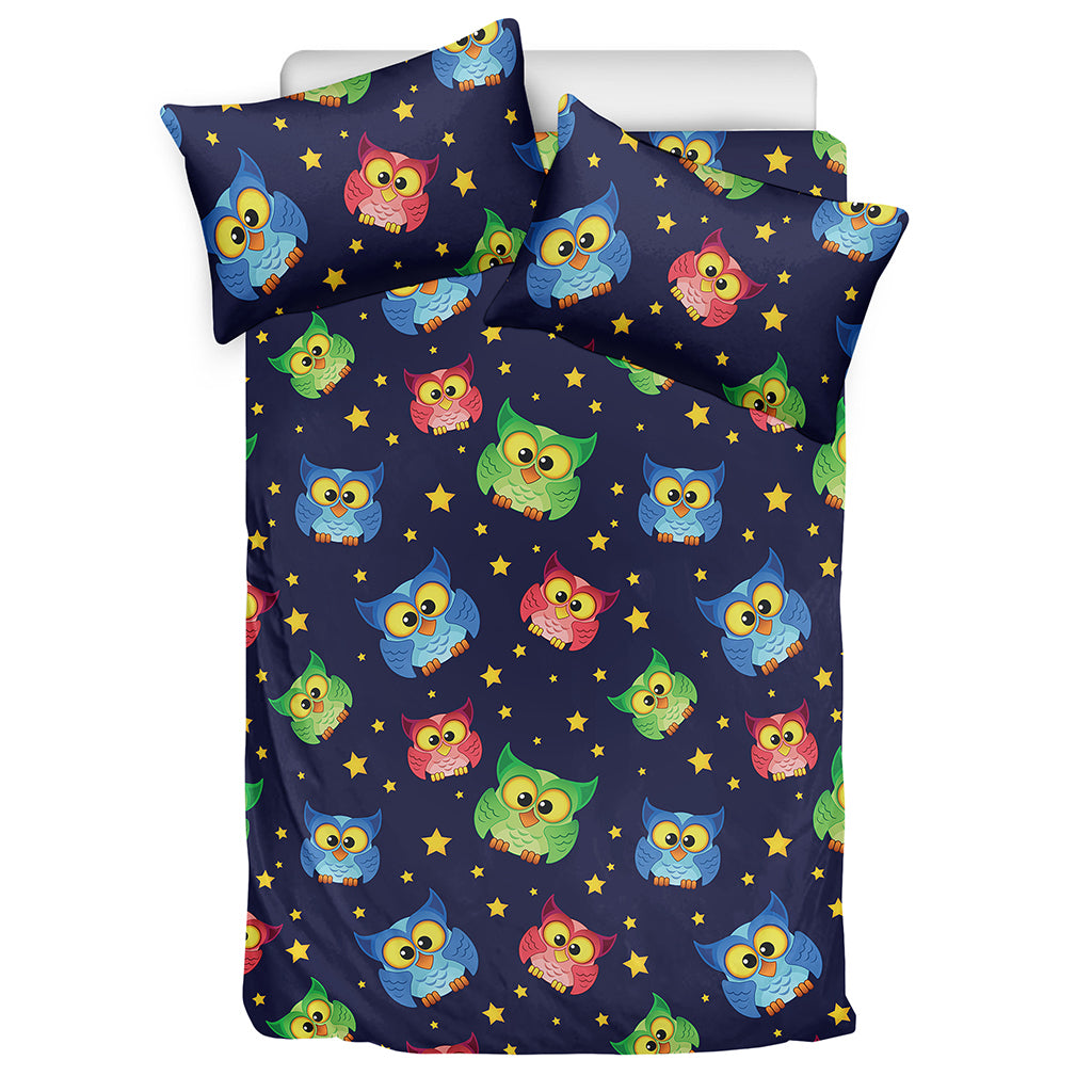 Owl And Star Pattern Print Duvet Cover Bedding Set