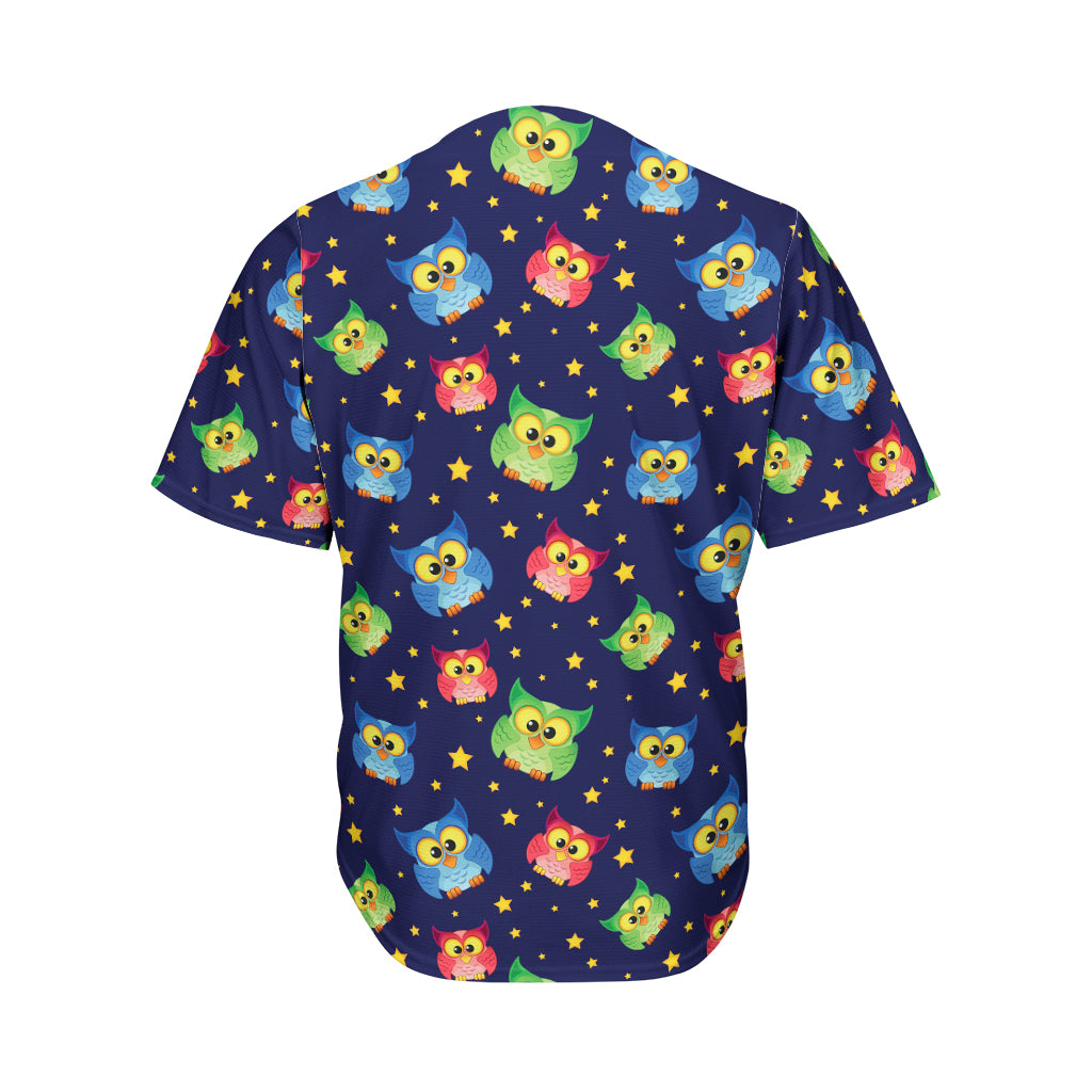 Owl And Star Pattern Print Men's Baseball Jersey