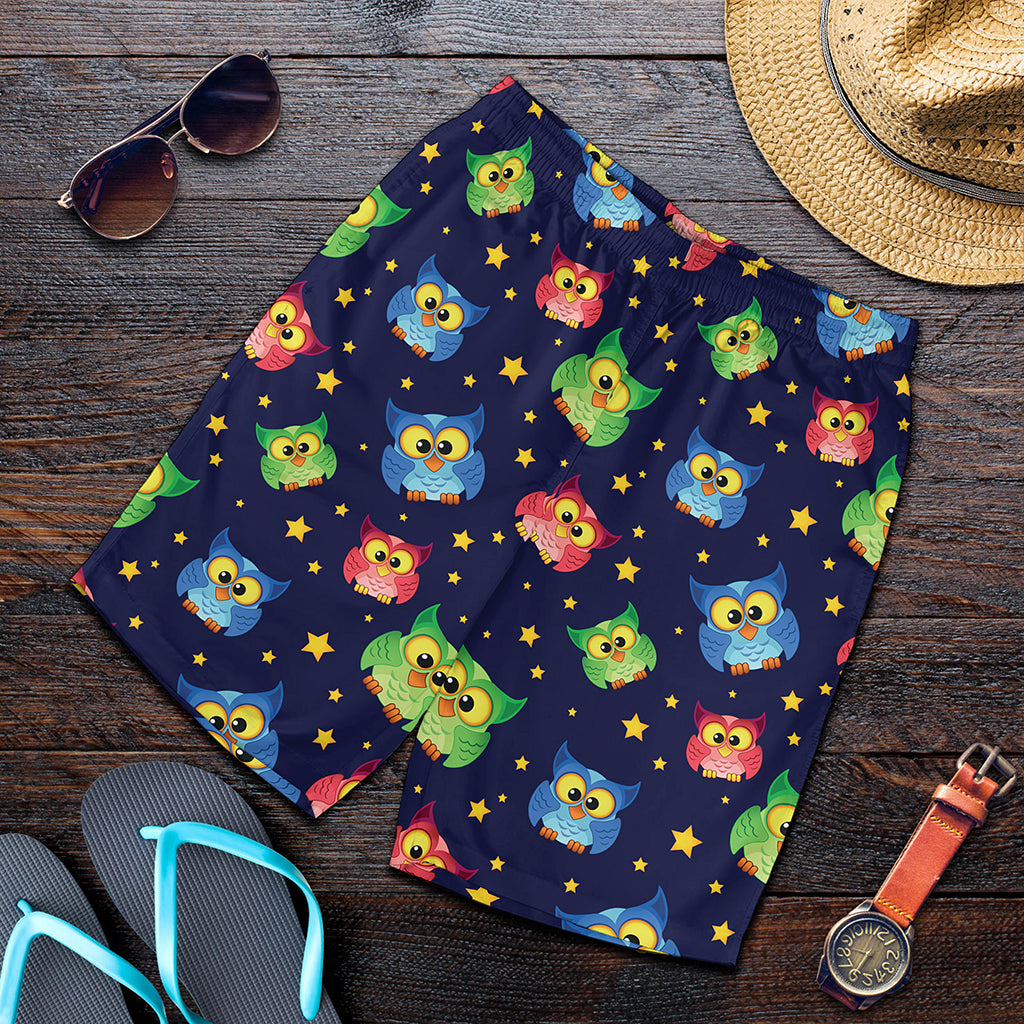Owl And Star Pattern Print Men's Shorts