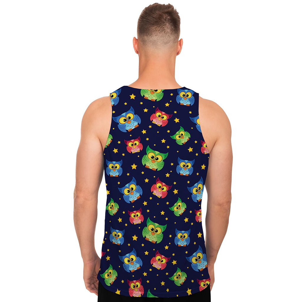 Owl And Star Pattern Print Men's Tank Top