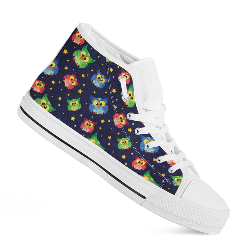 Owl And Star Pattern Print White High Top Shoes