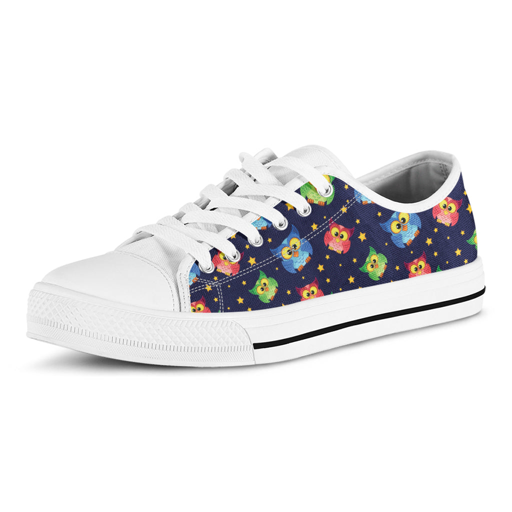 Owl And Star Pattern Print White Low Top Shoes