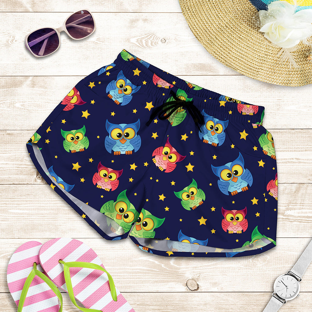 Owl And Star Pattern Print Women's Shorts
