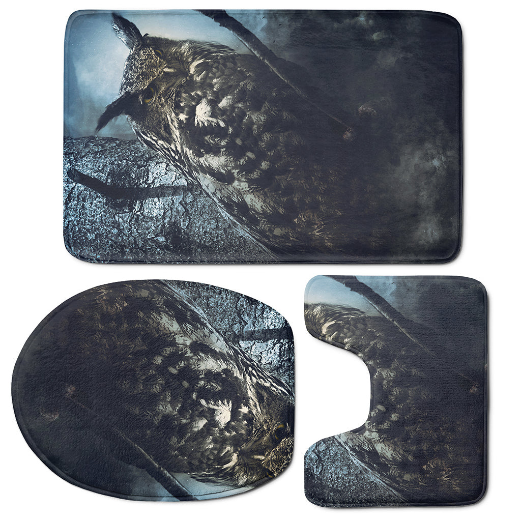 Owl At Night Print 3 Piece Bath Mat Set
