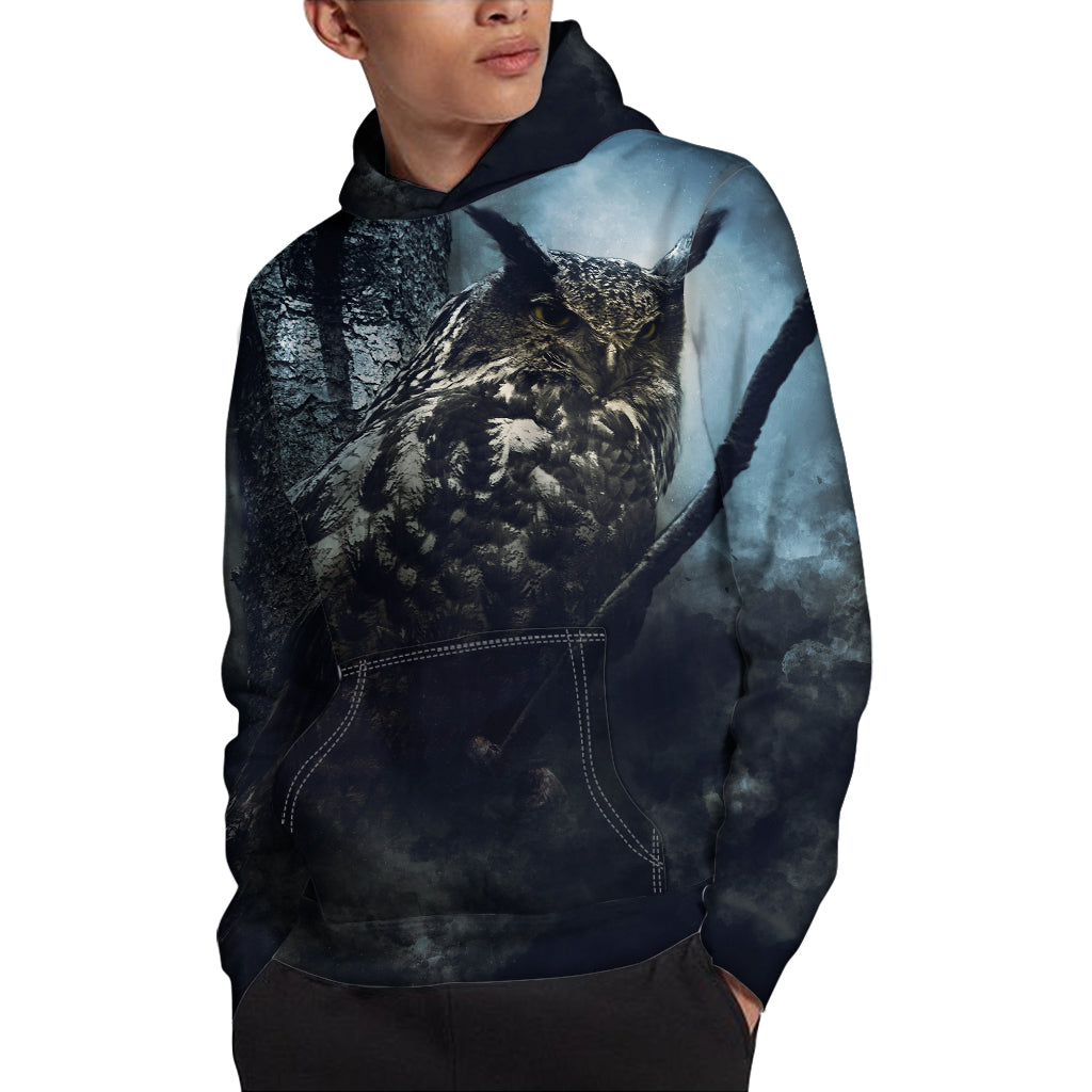 Owl At Night Print Pullover Hoodie