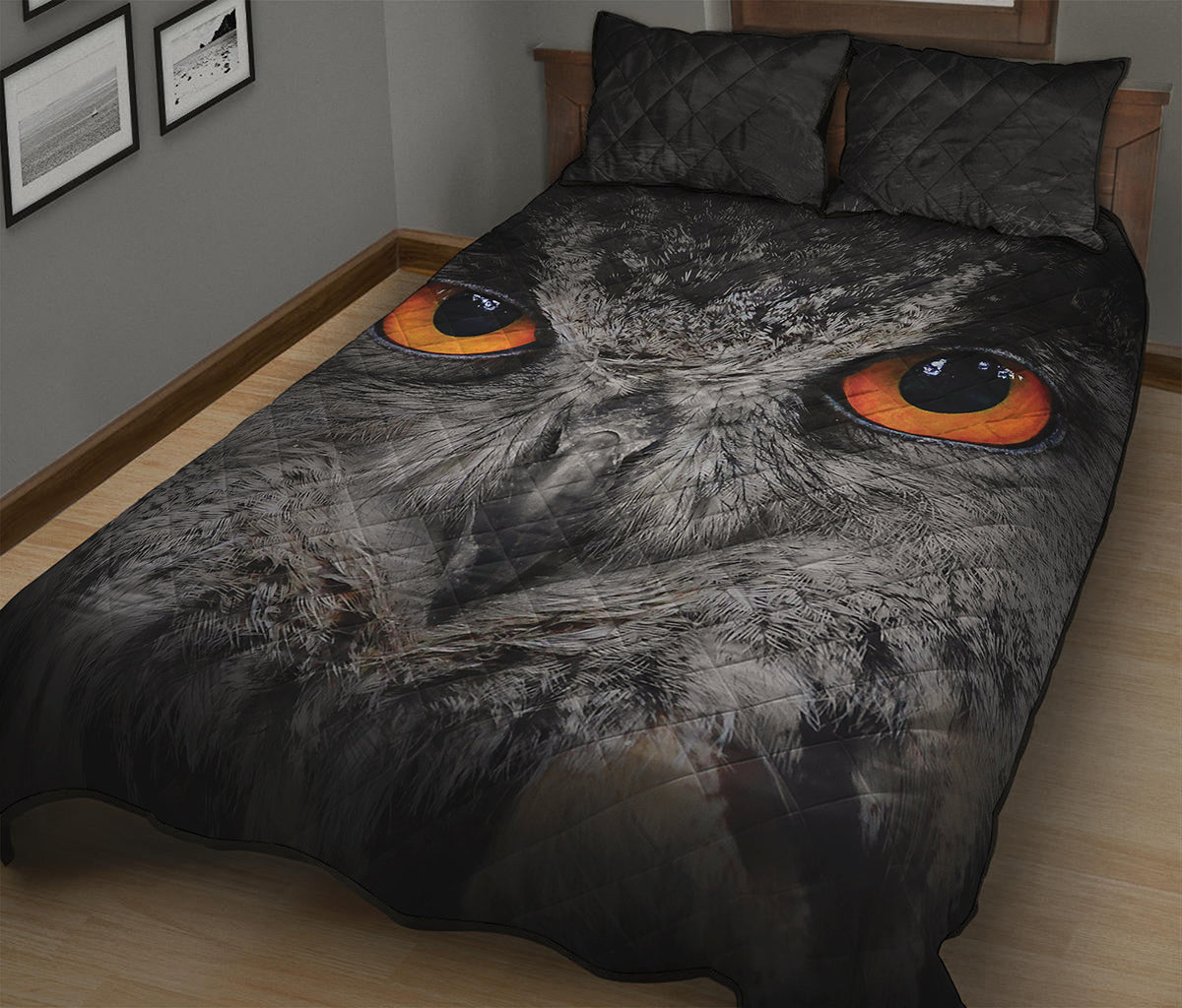 Owl Eyes Print Quilt Bed Set