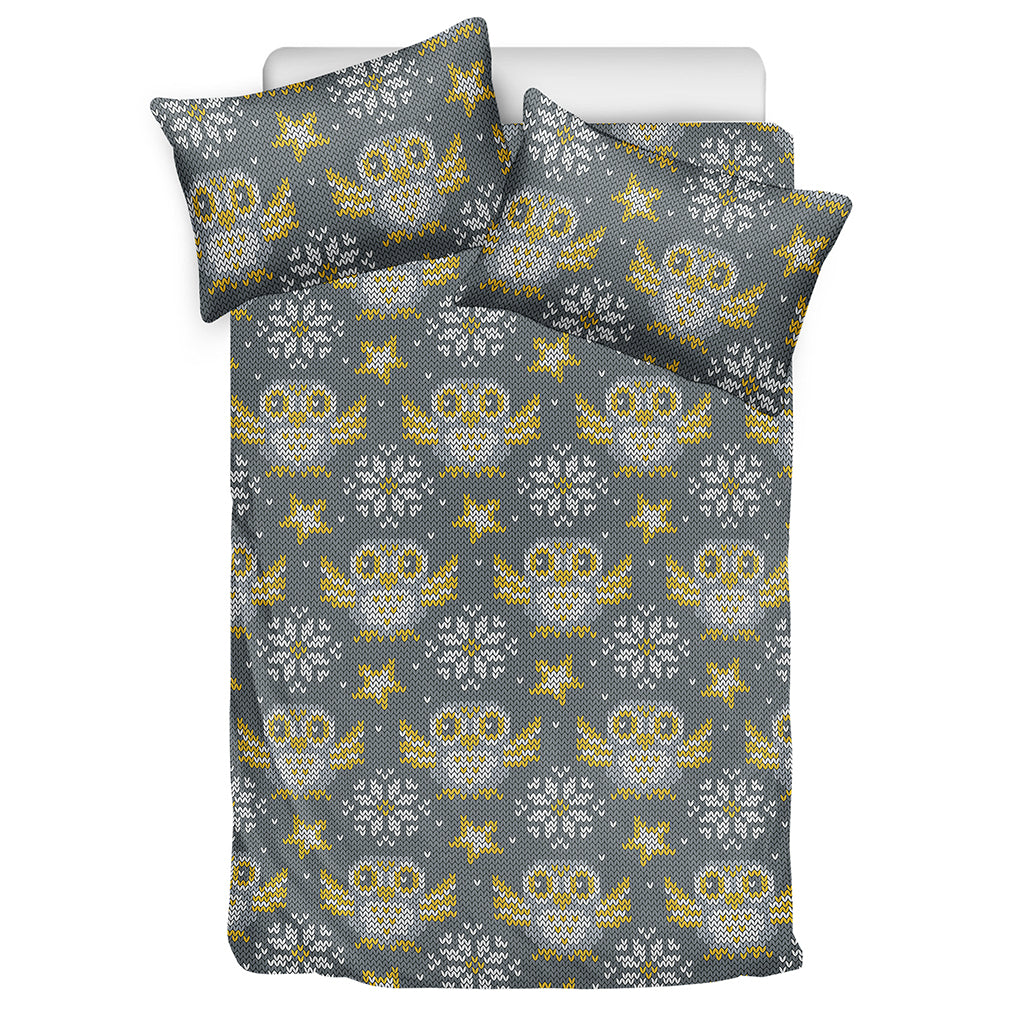 Owl Knitted Pattern Print Duvet Cover Bedding Set