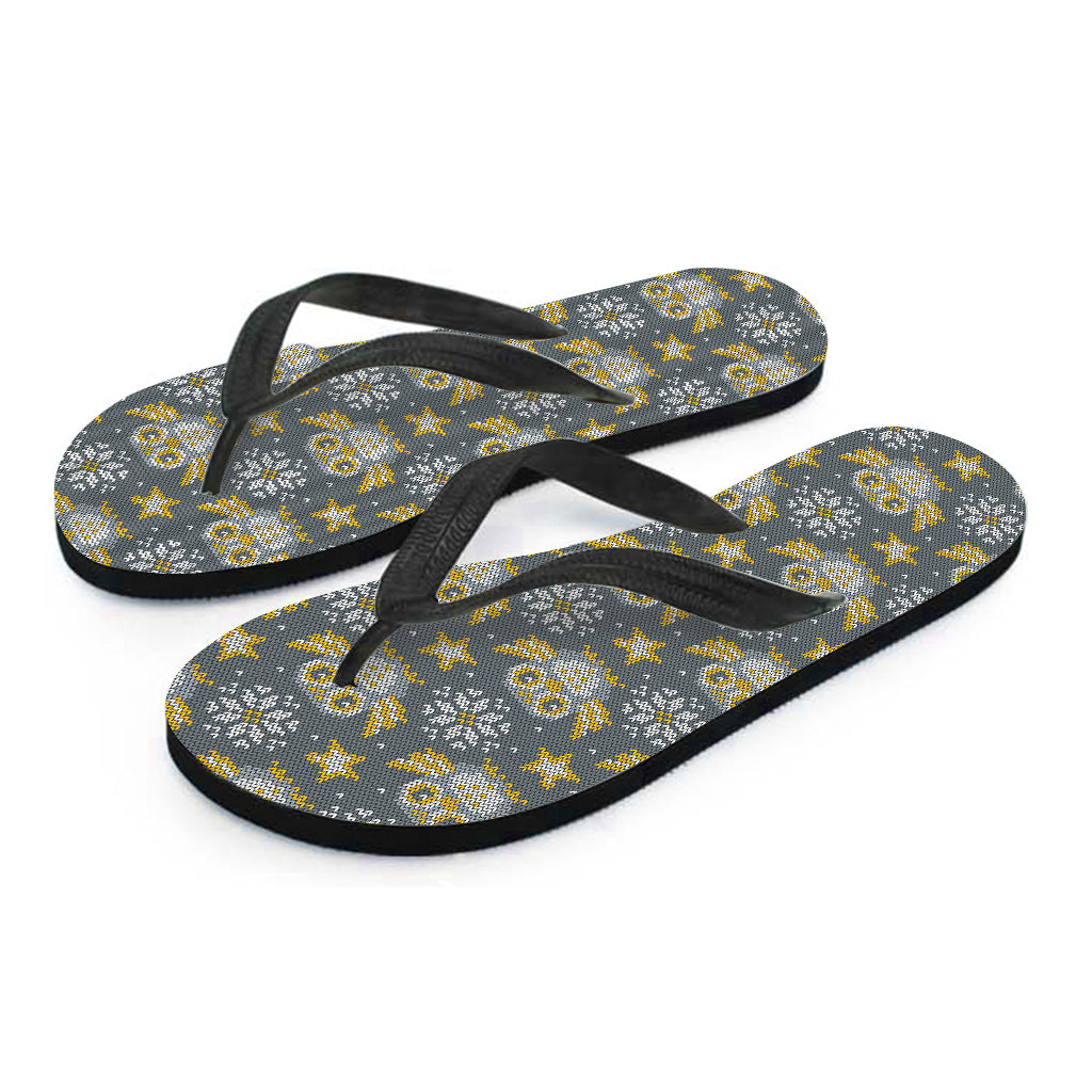 Owl Knitted Pattern Print Flip Flops
