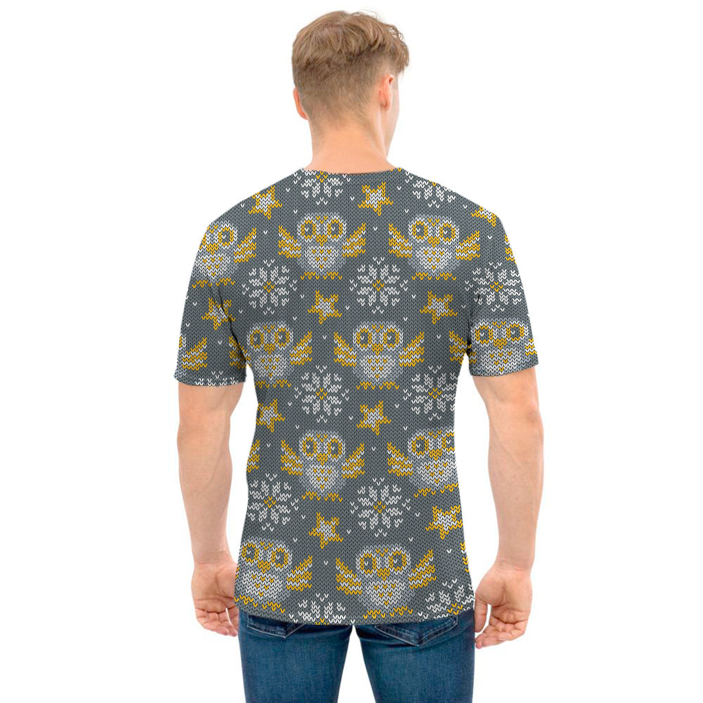Owl Knitted Pattern Print Men's T-Shirt