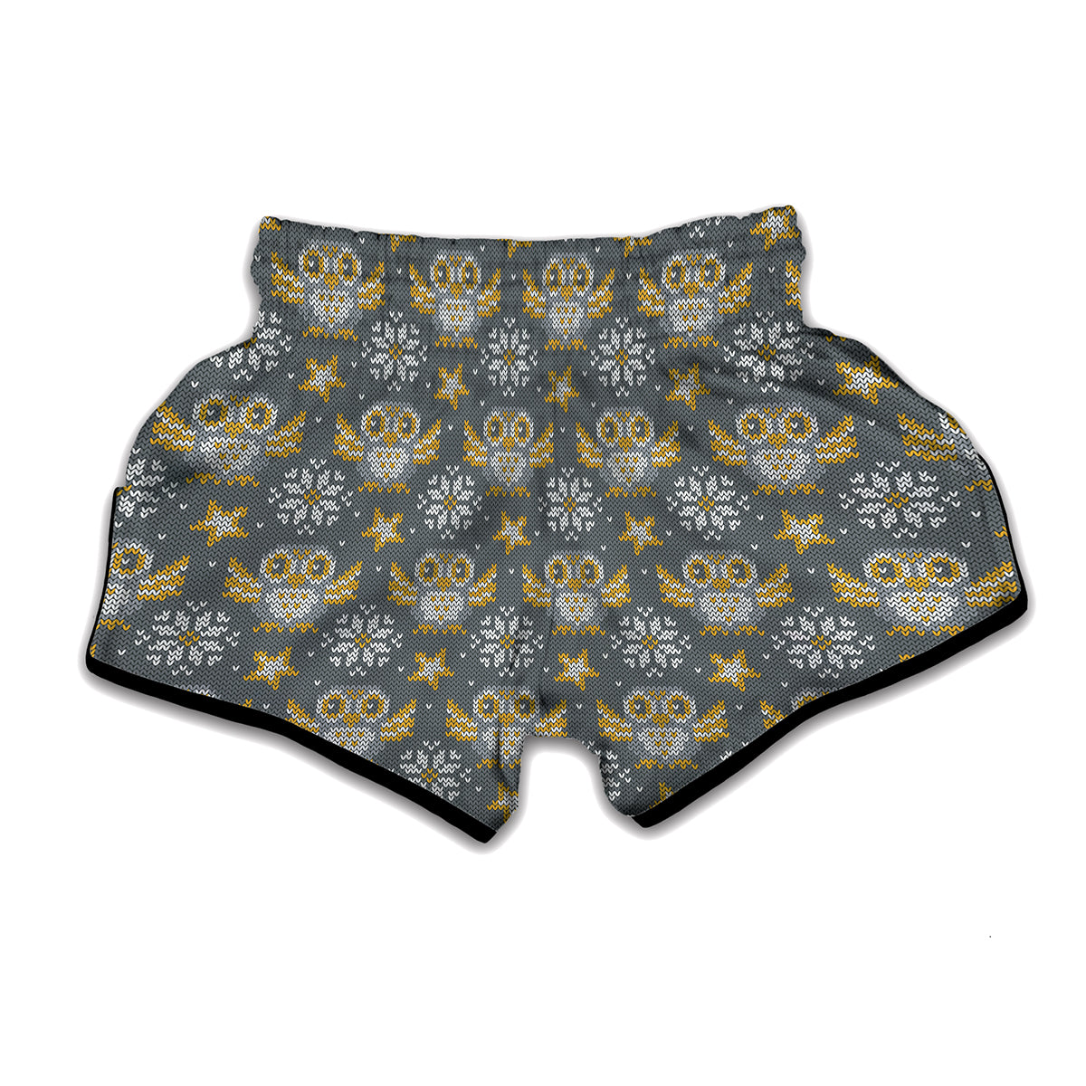 Owl Knitted Pattern Print Muay Thai Boxing Shorts