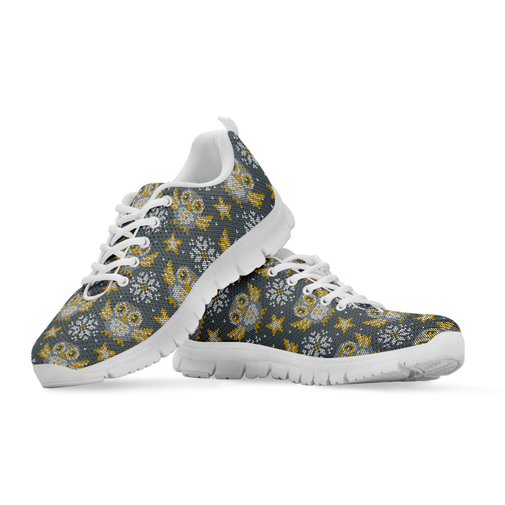 Owl Knitted Pattern Print White Sneakers