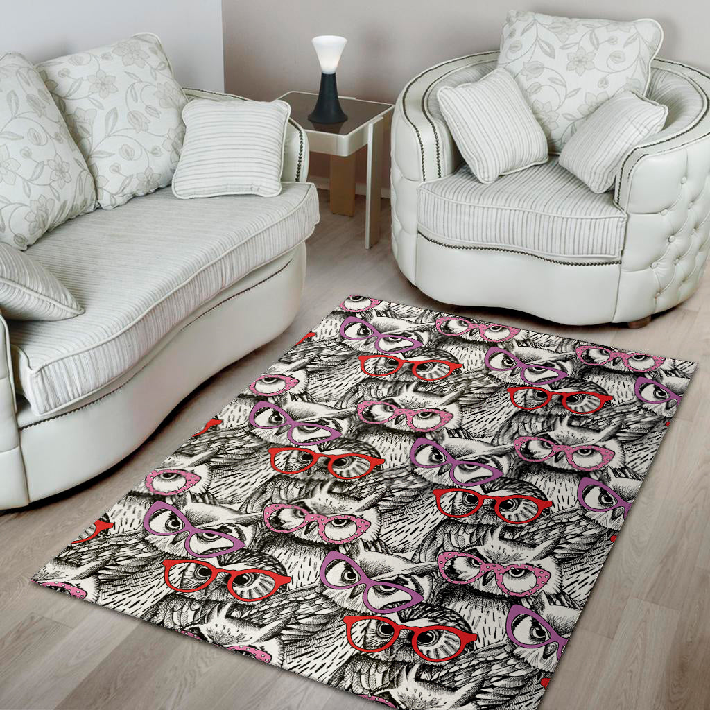 Owl With Glasses Pattern Print Area Rug