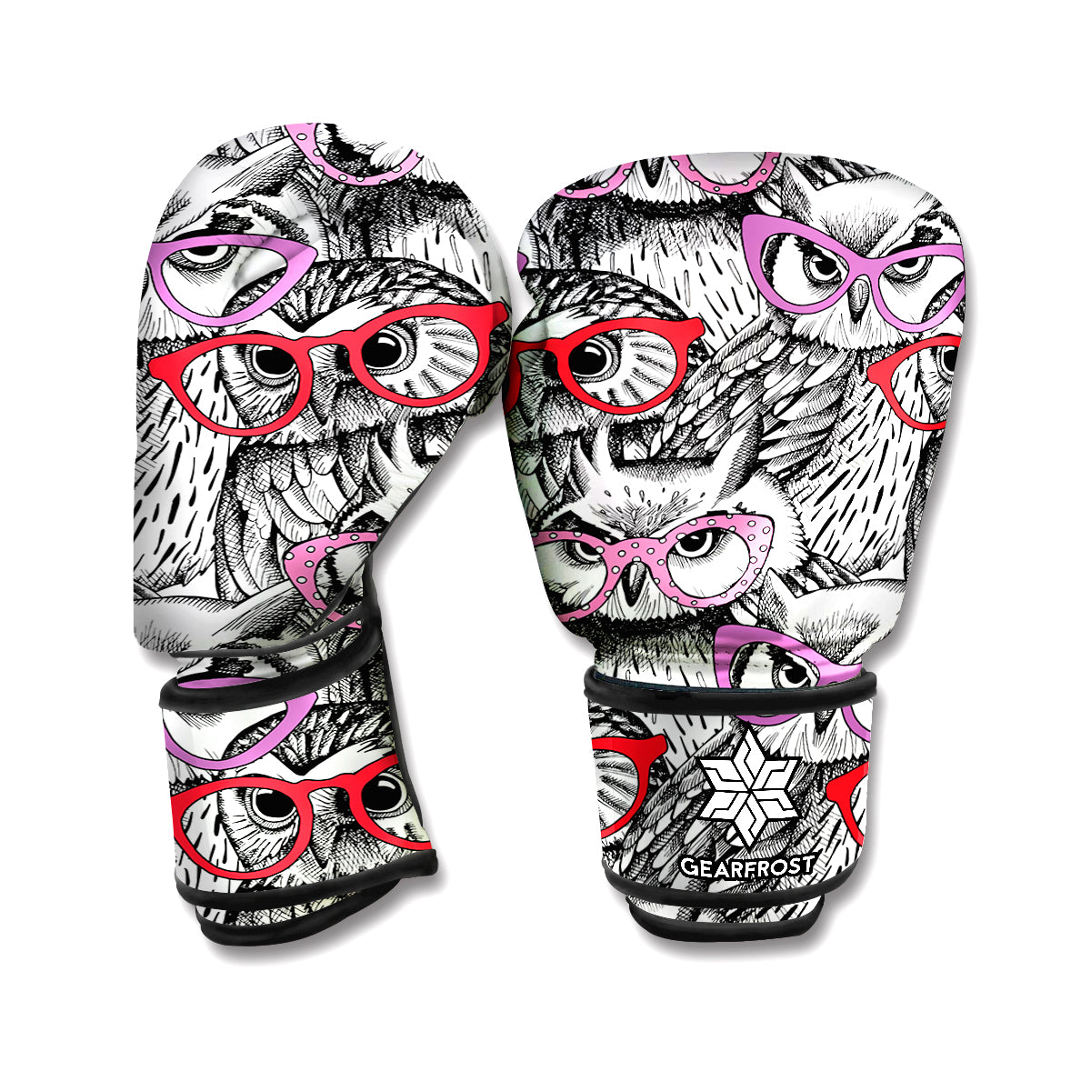 Owl With Glasses Pattern Print Boxing Gloves