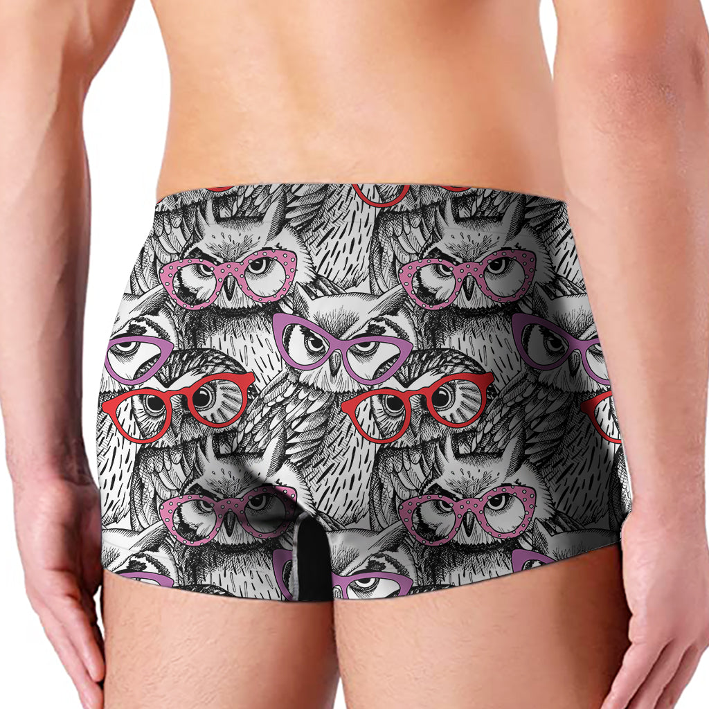 Owl With Glasses Pattern Print Men's Boxer Briefs