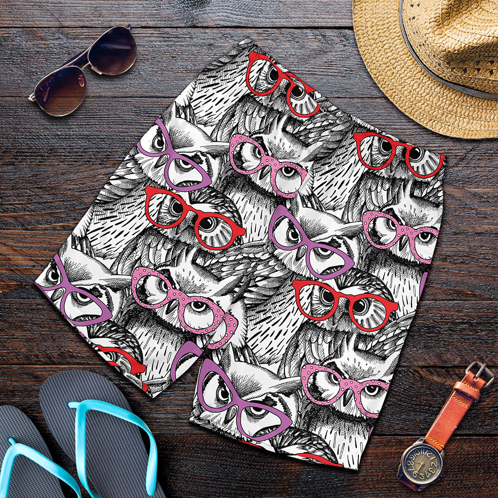 Owl With Glasses Pattern Print Men's Shorts