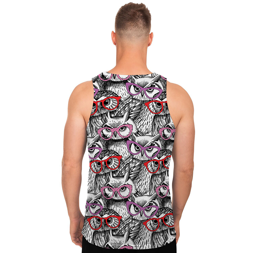 Owl With Glasses Pattern Print Men's Tank Top