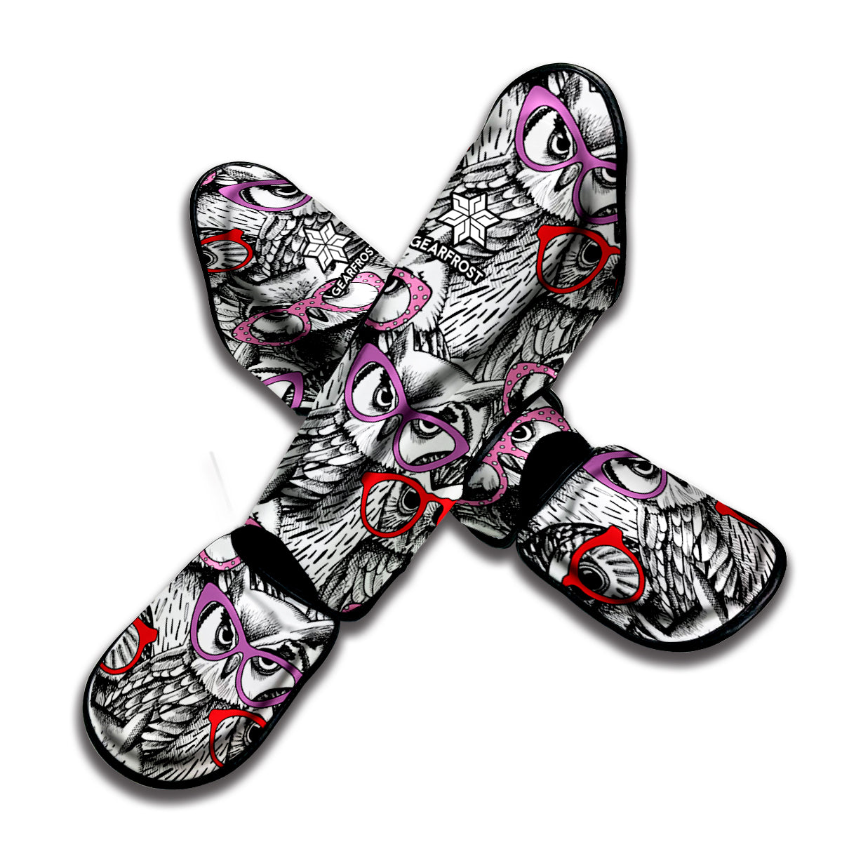 Owl With Glasses Pattern Print Muay Thai Shin Guard