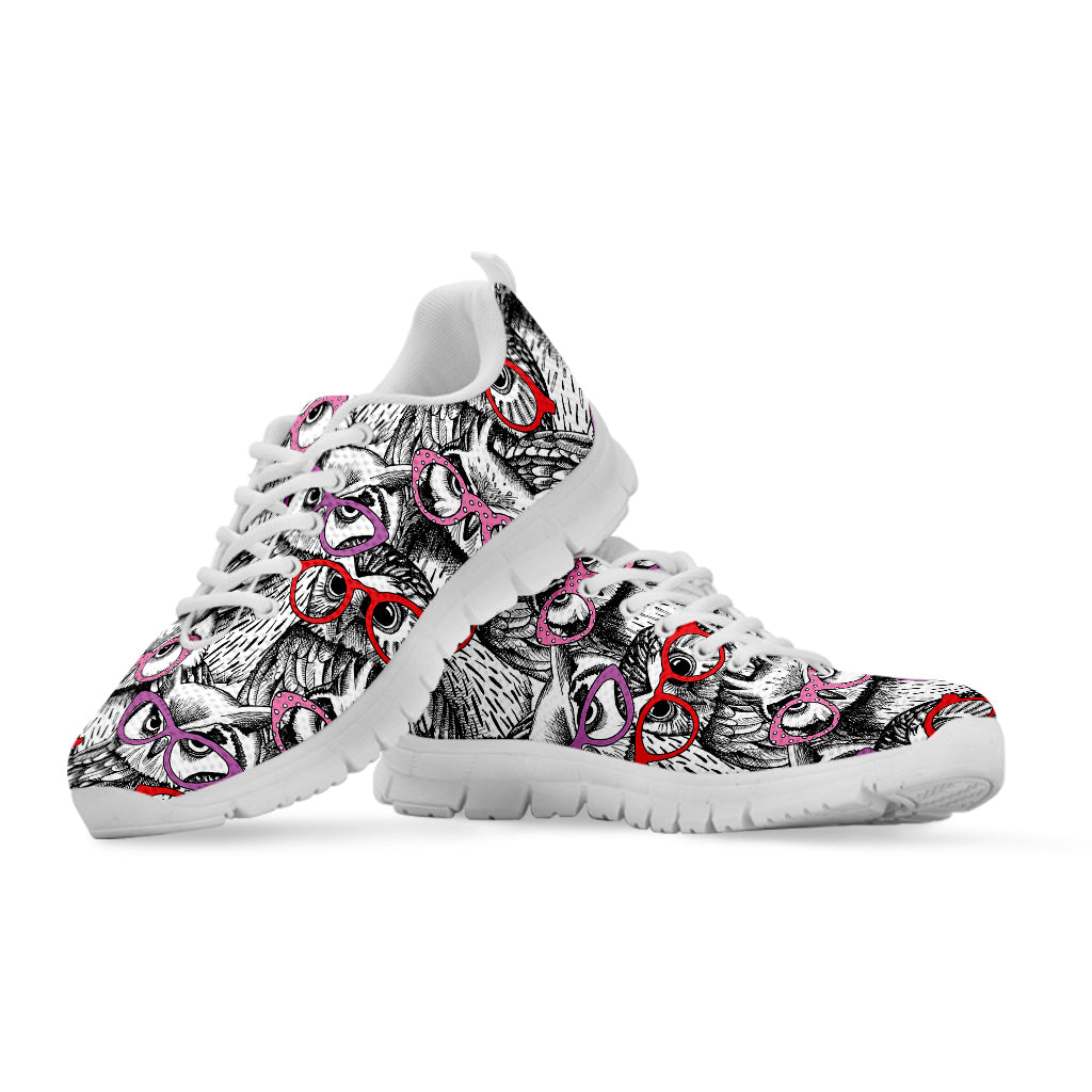 Owl With Glasses Pattern Print White Sneakers