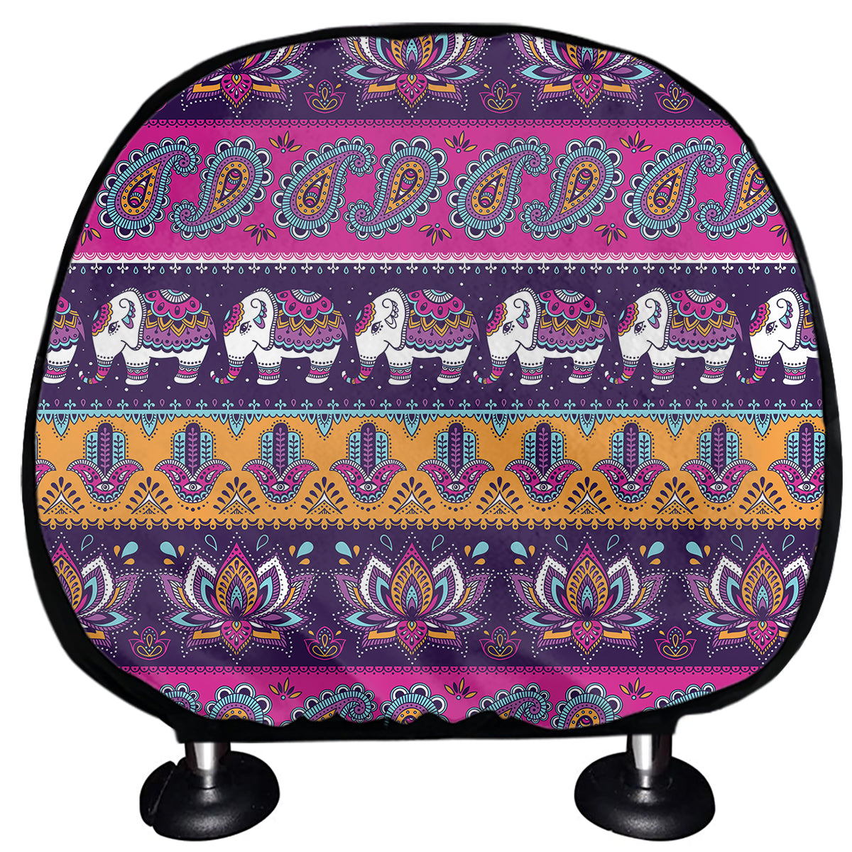Paisley Elephant Hamsa Pattern Print Car Headrest Covers