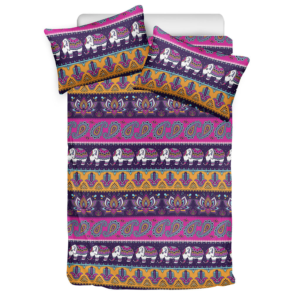 Paisley Elephant Hamsa Pattern Print Duvet Cover Bedding Set