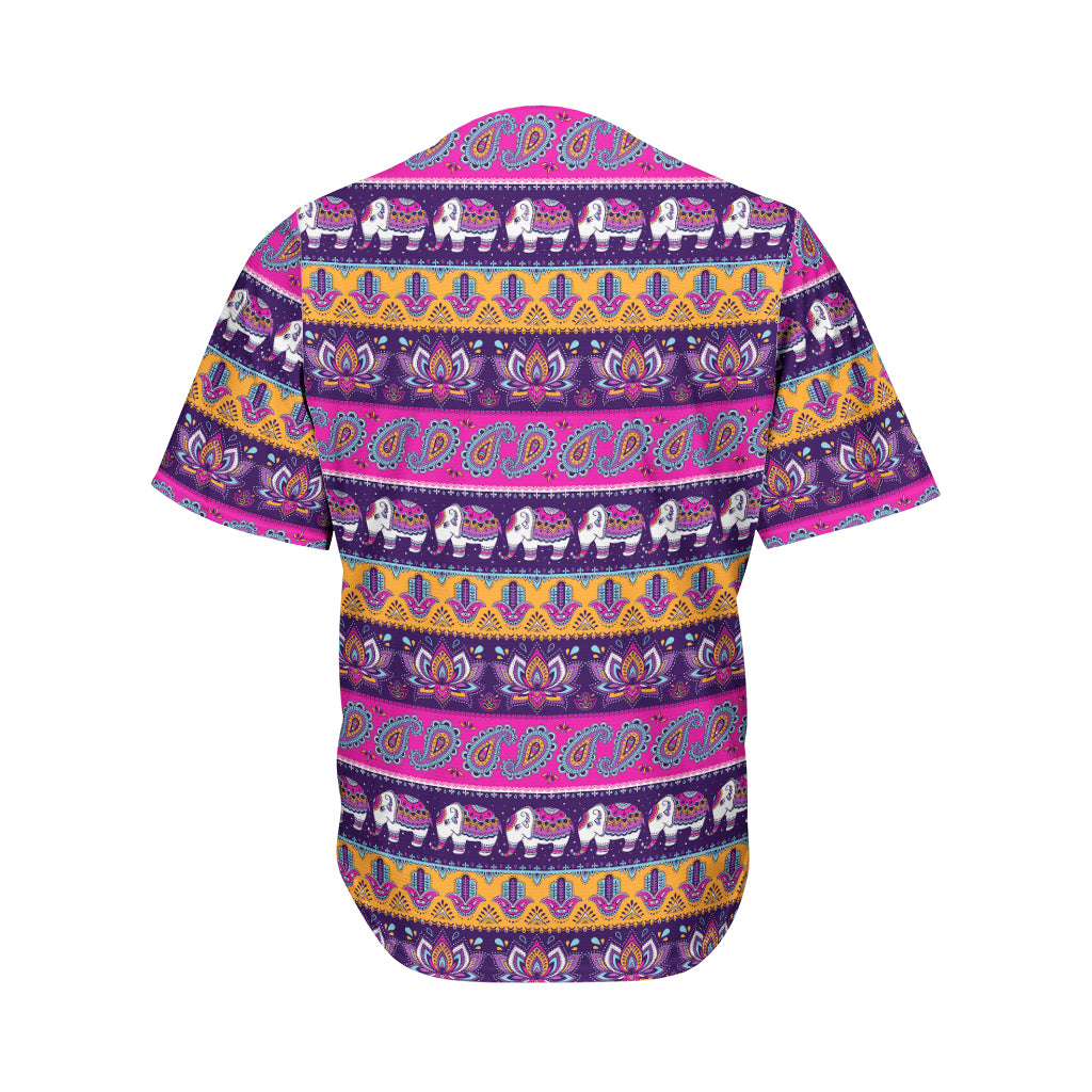 Paisley Elephant Hamsa Pattern Print Men's Baseball Jersey