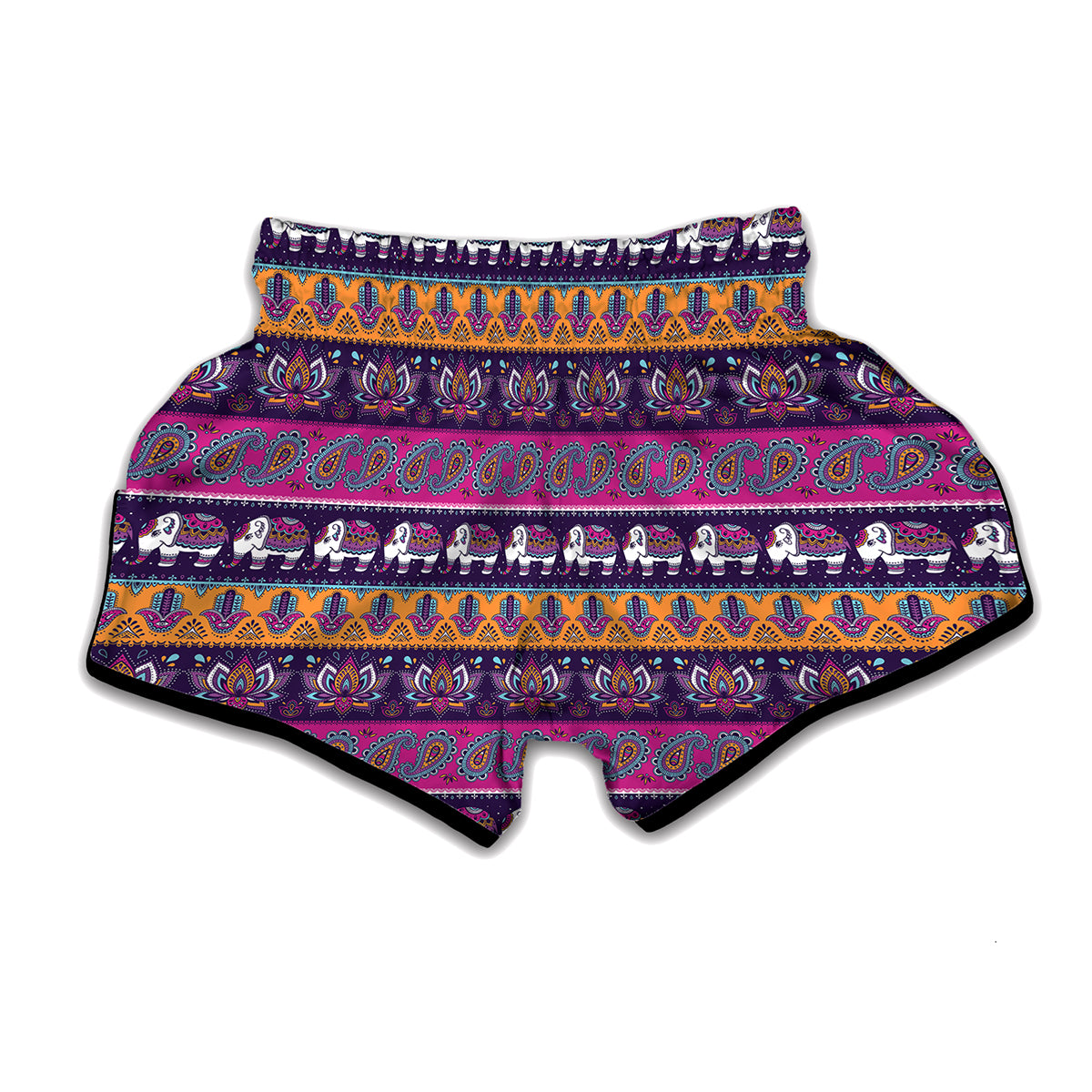 Paisley Elephant Hamsa Pattern Print Muay Thai Boxing Shorts