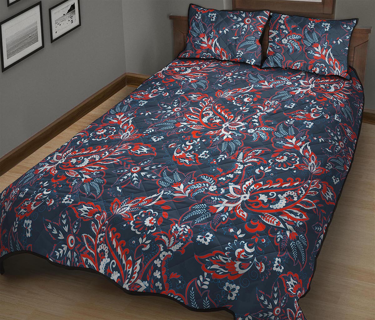Paisley Floral Bohemian Pattern Print Quilt Bed Set