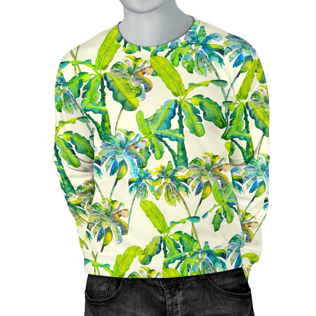 Palm Tree Banana Pattern Print Men's Crewneck Sweatshirt GearFrost
