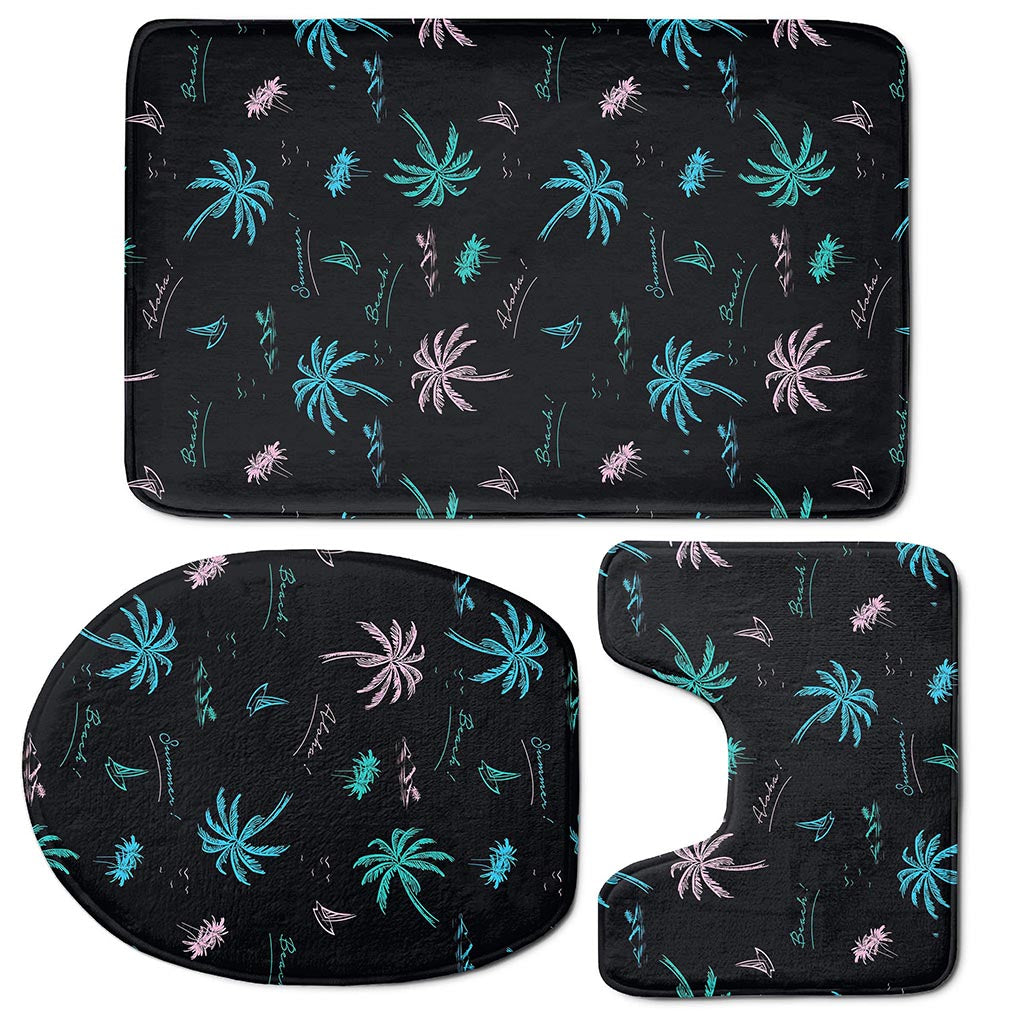 Palm Tree Summer Beach Pattern Print 3 Piece Bath Mat Set