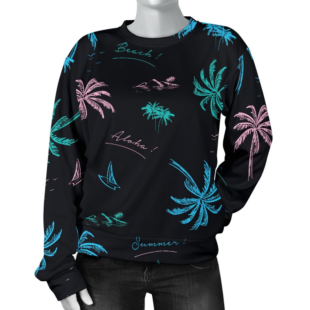 Palm Tree Summer Beach Pattern Print Women's Crewneck Sweatshirt GearFrost