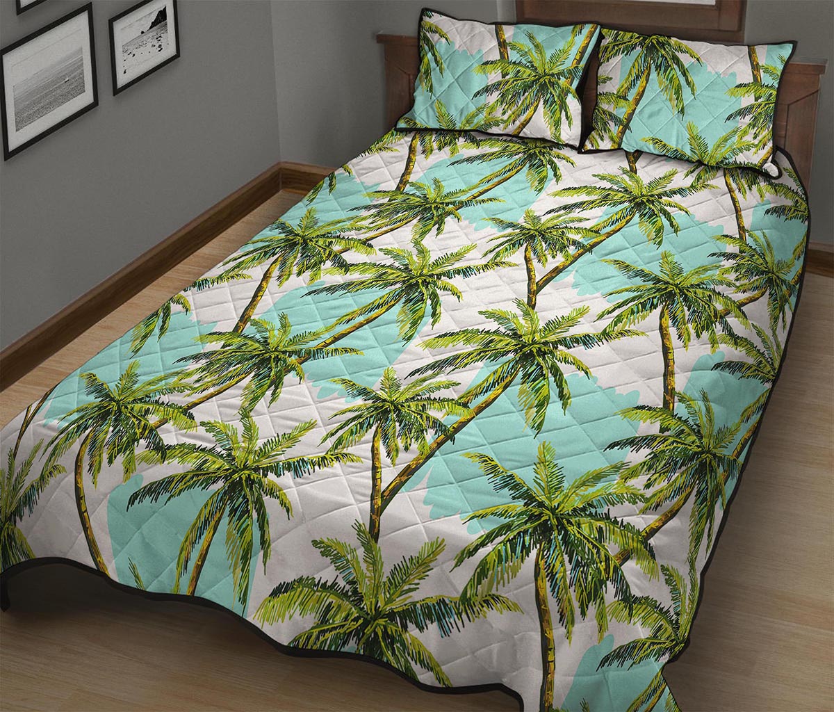 Palm Tree Tropical Pattern Print Quilt Bed Set