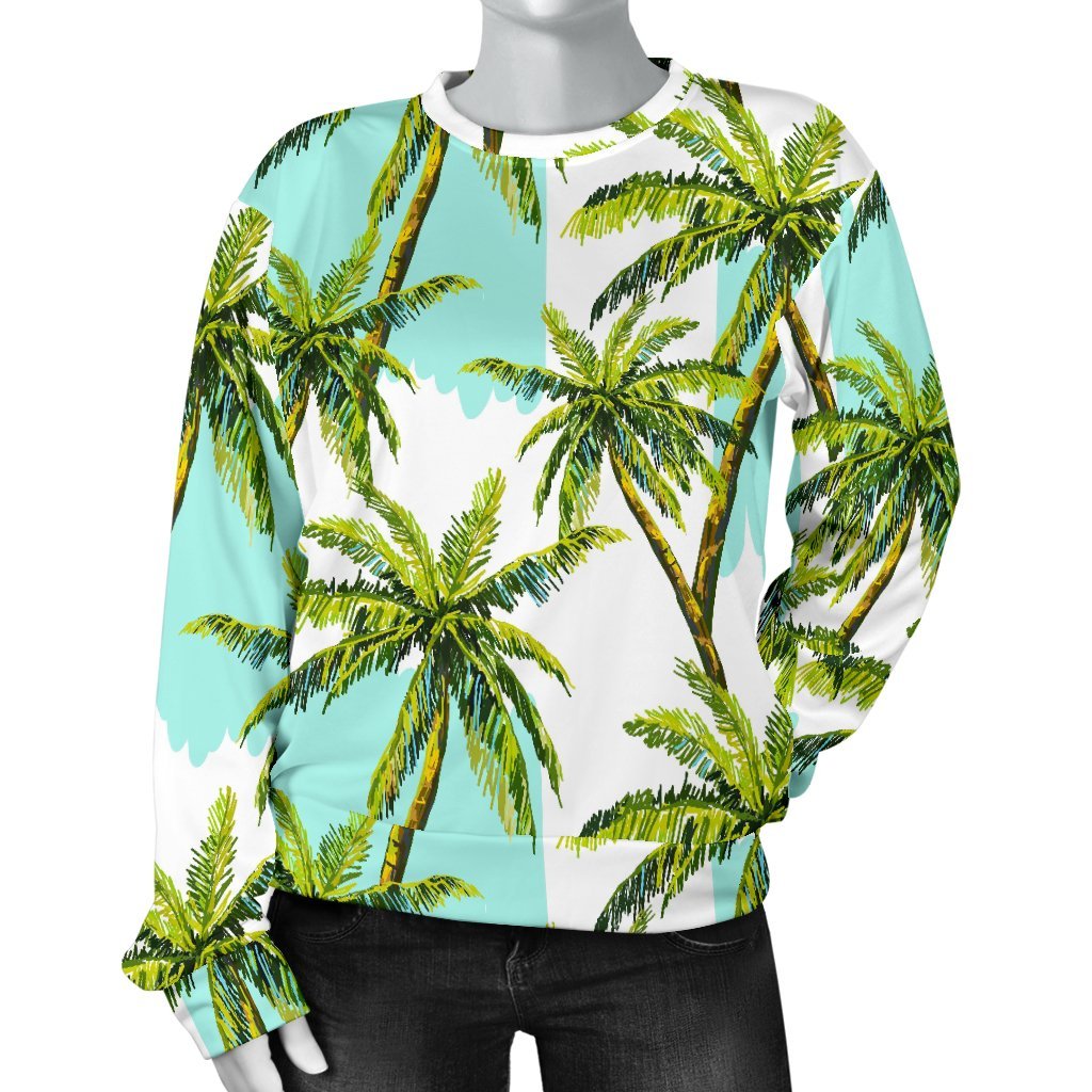 Palm Tree Tropical Pattern Print Women's Crewneck Sweatshirt GearFrost