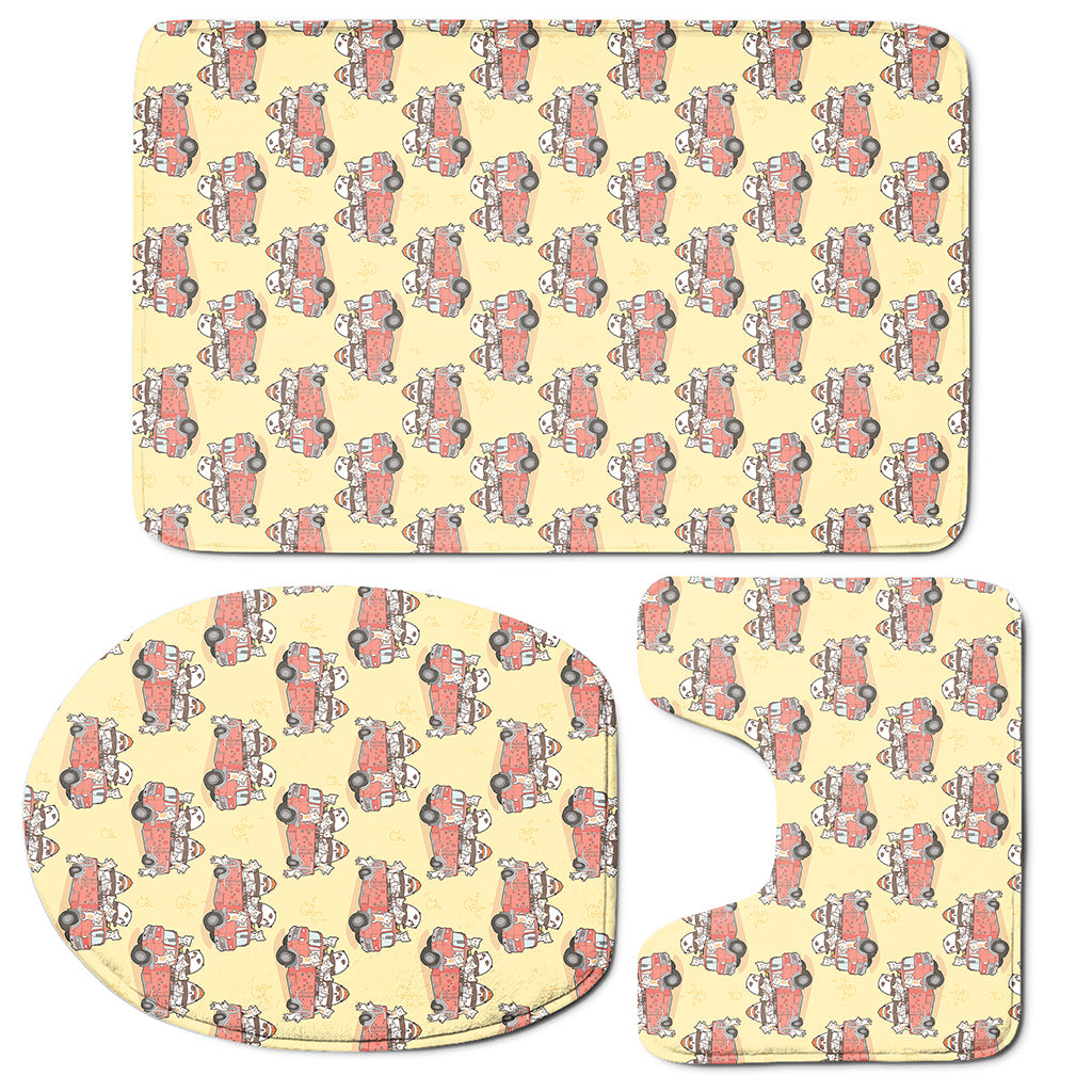Panda Firefighter And Cat Pattern Print 3 Piece Bath Mat Set