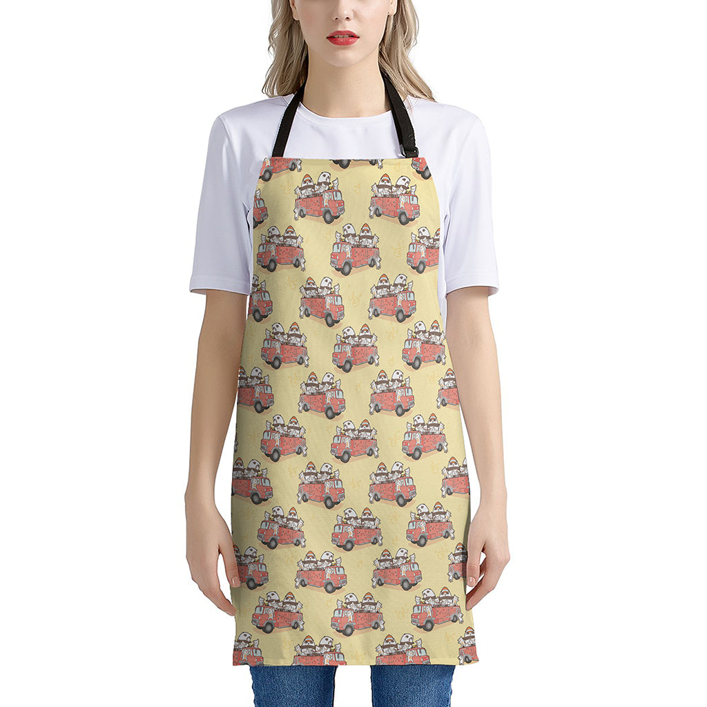 Panda Firefighter And Cat Pattern Print Apron