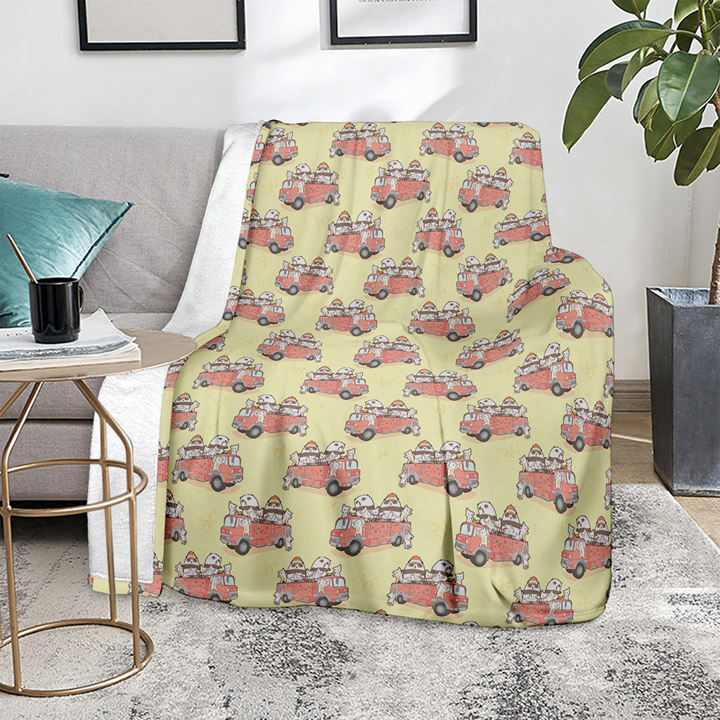 Panda Firefighter And Cat Pattern Print Blanket