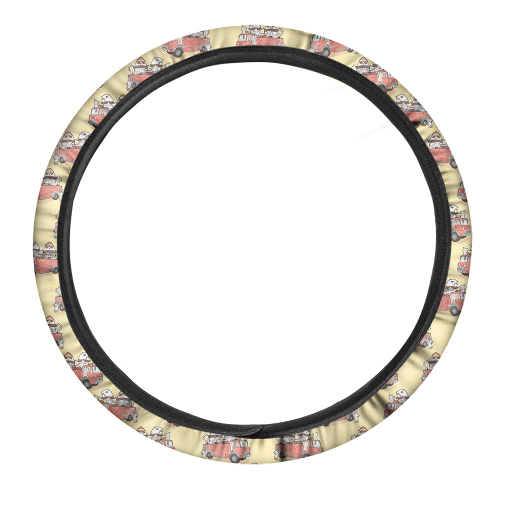 Panda Firefighter And Cat Pattern Print Car Steering Wheel Cover