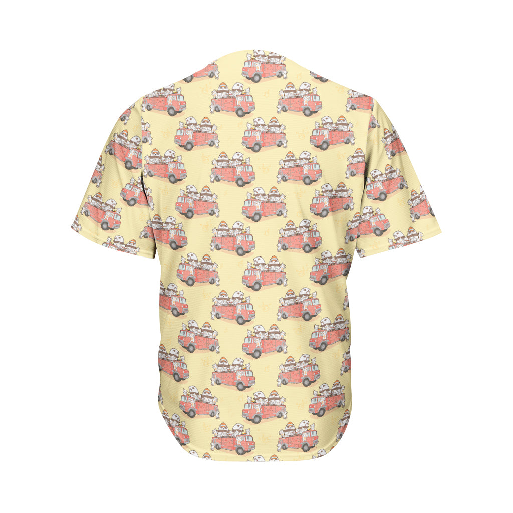 Panda Firefighter And Cat Pattern Print Men's Baseball Jersey