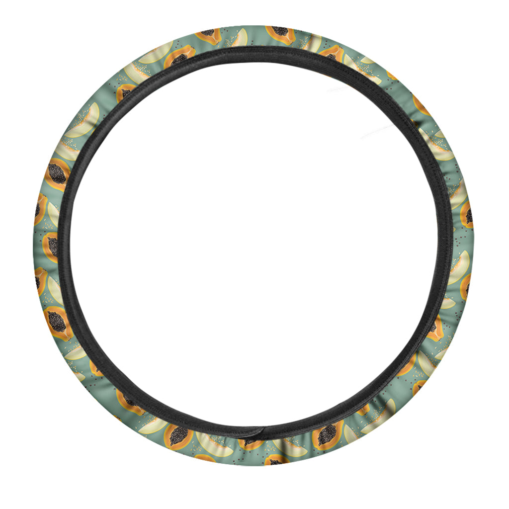 Papaya And Melon Pattern Print Car Steering Wheel Cover
