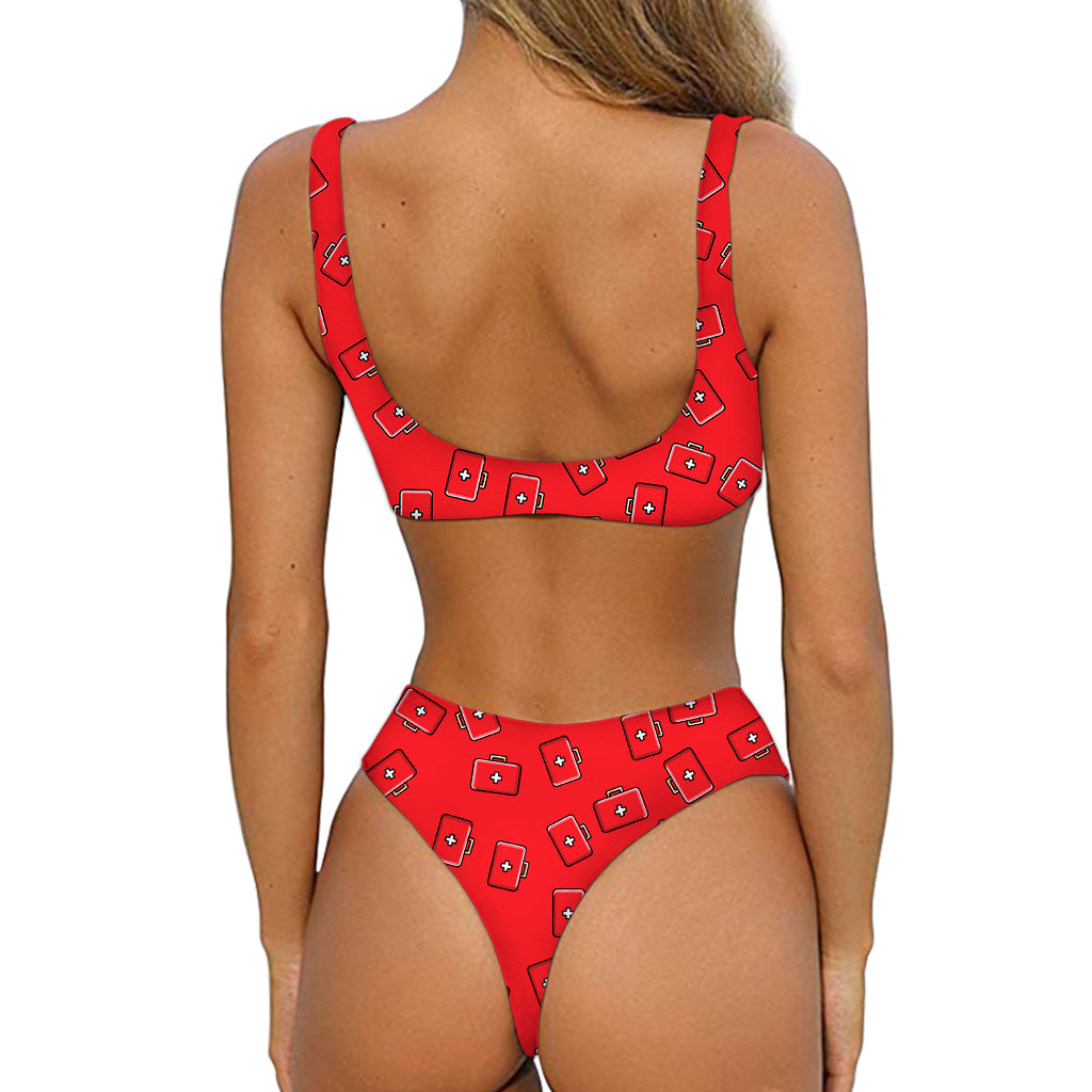Paramedic First Aid Kit Pattern Print Front Bow Tie Bikini