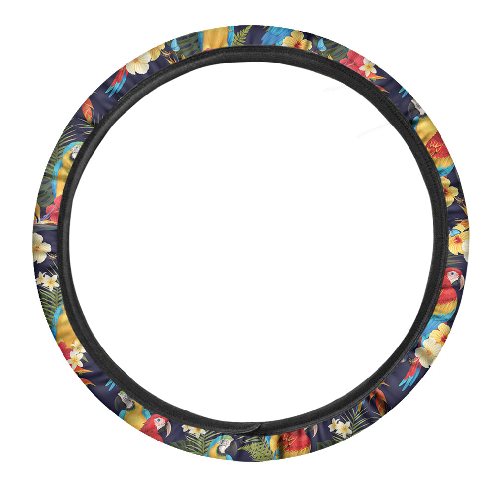 Parrot And Flower Pattern Print Car Steering Wheel Cover