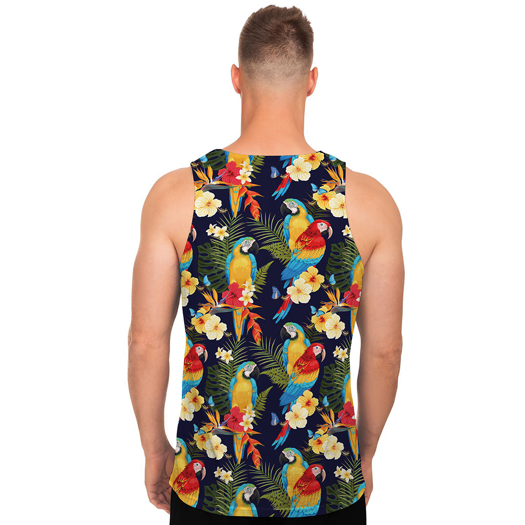 Parrot And Flower Pattern Print Men's Tank Top