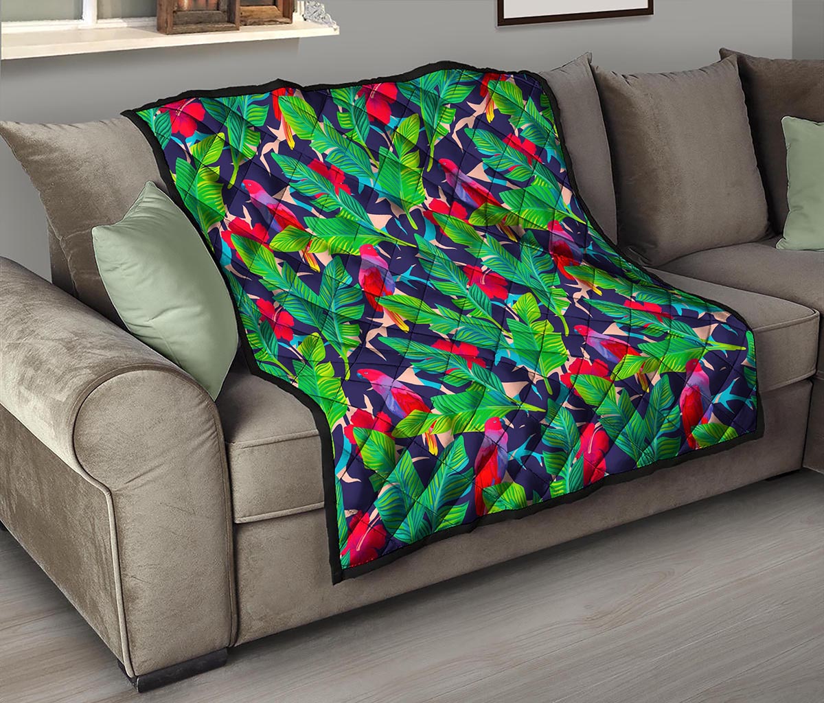 Parrot Banana Leaf Hawaii Pattern Print Quilt