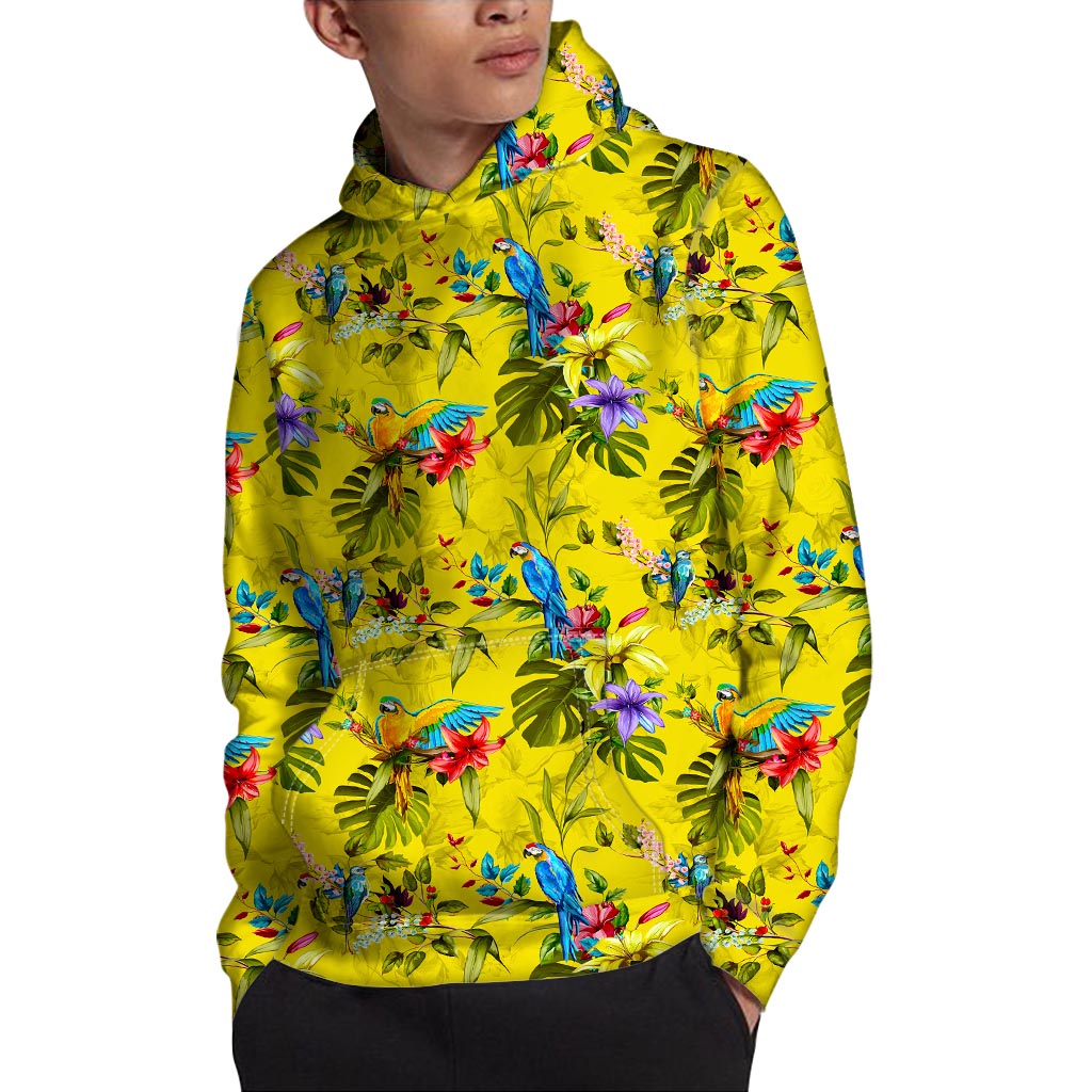 Parrot Tropical Pattern Print Pullover Hoodie