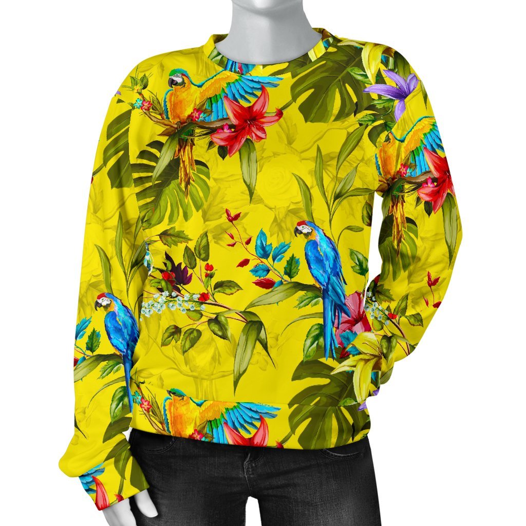 Parrot Tropical Pattern Print Women's Crewneck Sweatshirt GearFrost