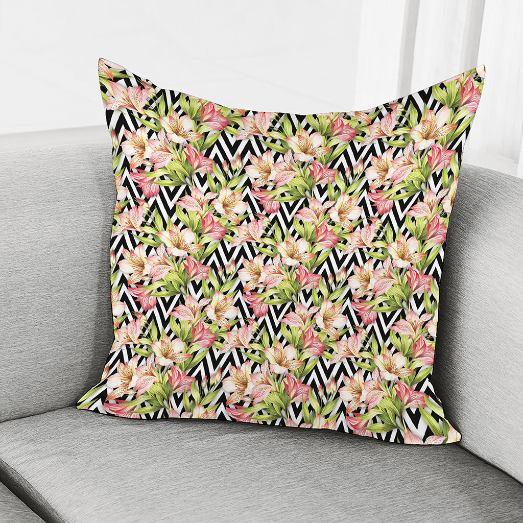 Pastel Alstroemeria Zigzag Pattern Print Pillow Cover
