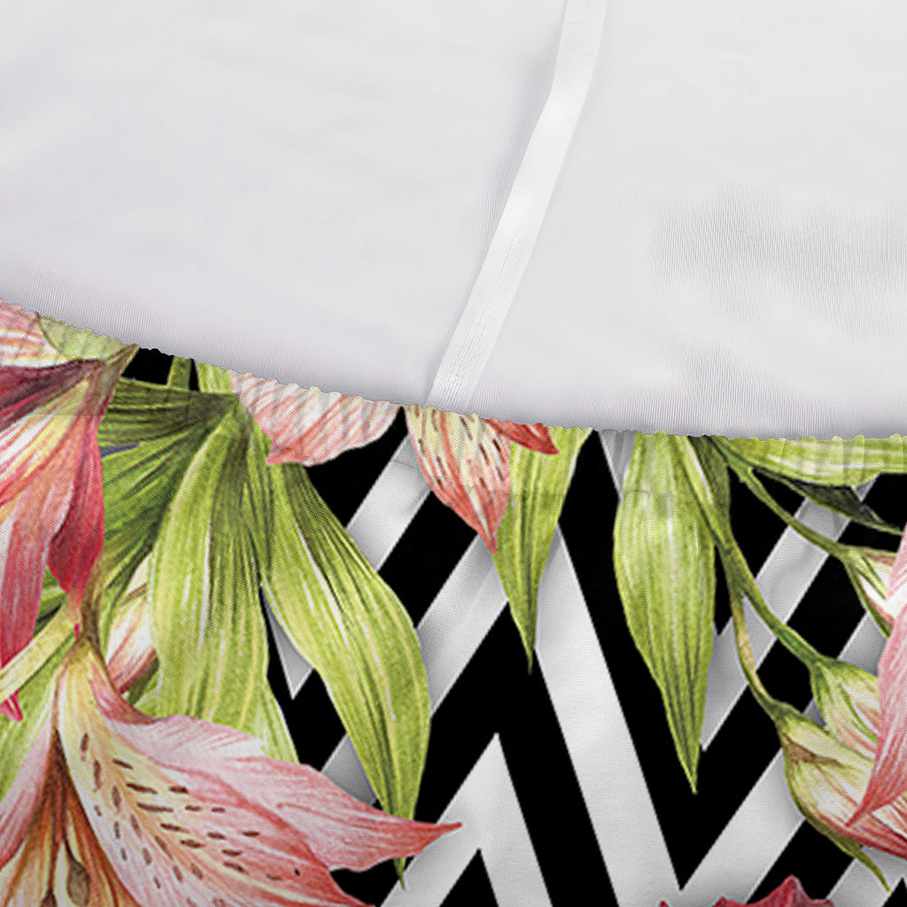Pastel Alstroemeria Zigzag Pattern Print Sofa Cover